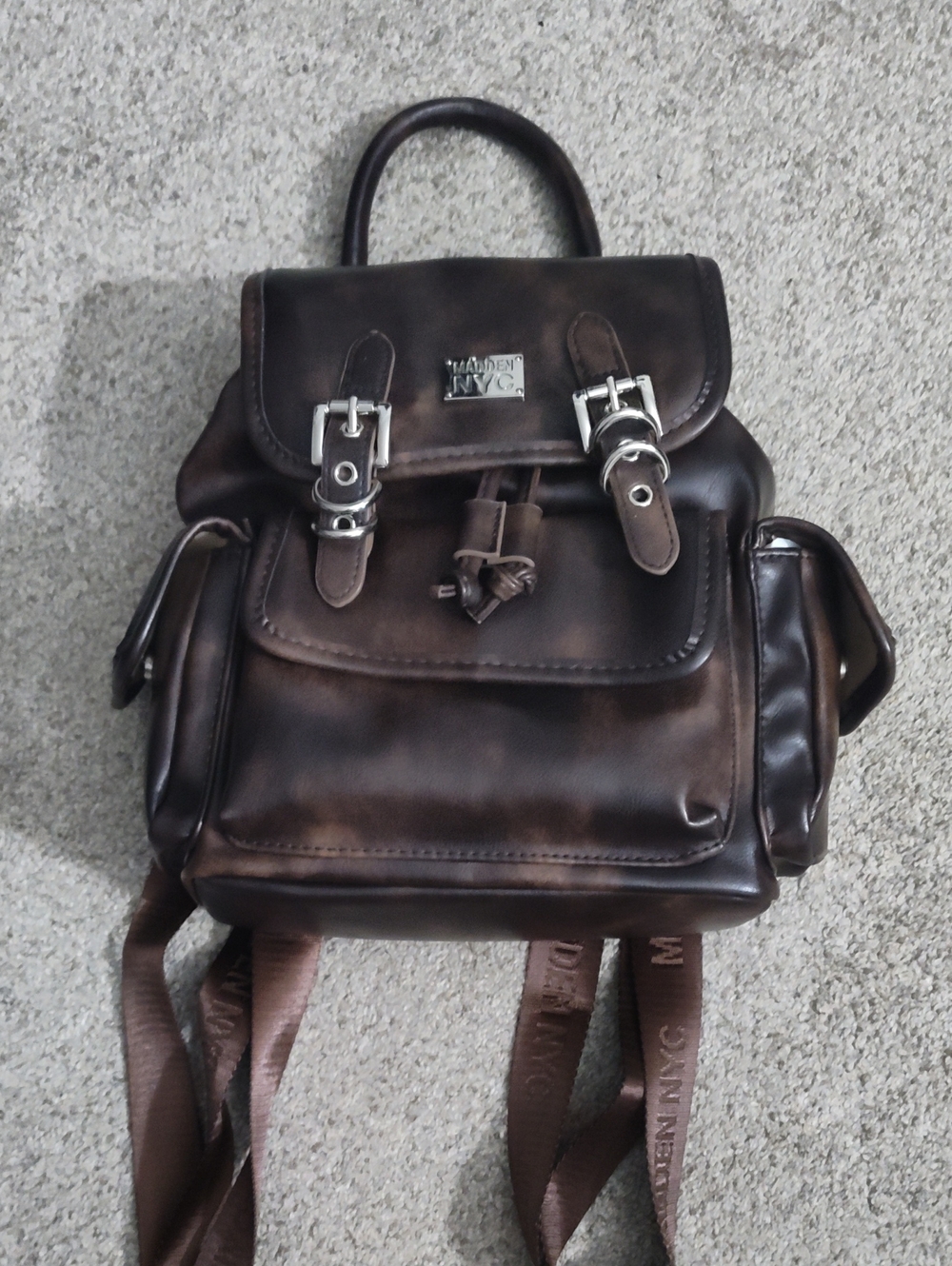Madison Dark Brown Leather Backpack with Silver Buckles